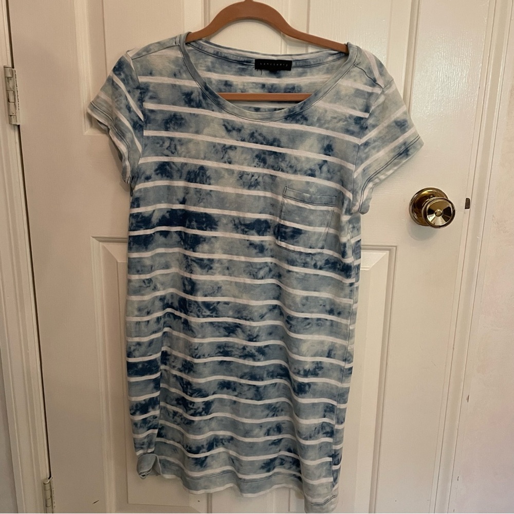 Sanctuary Blue Tie Dye Striped T-Shirt Dress